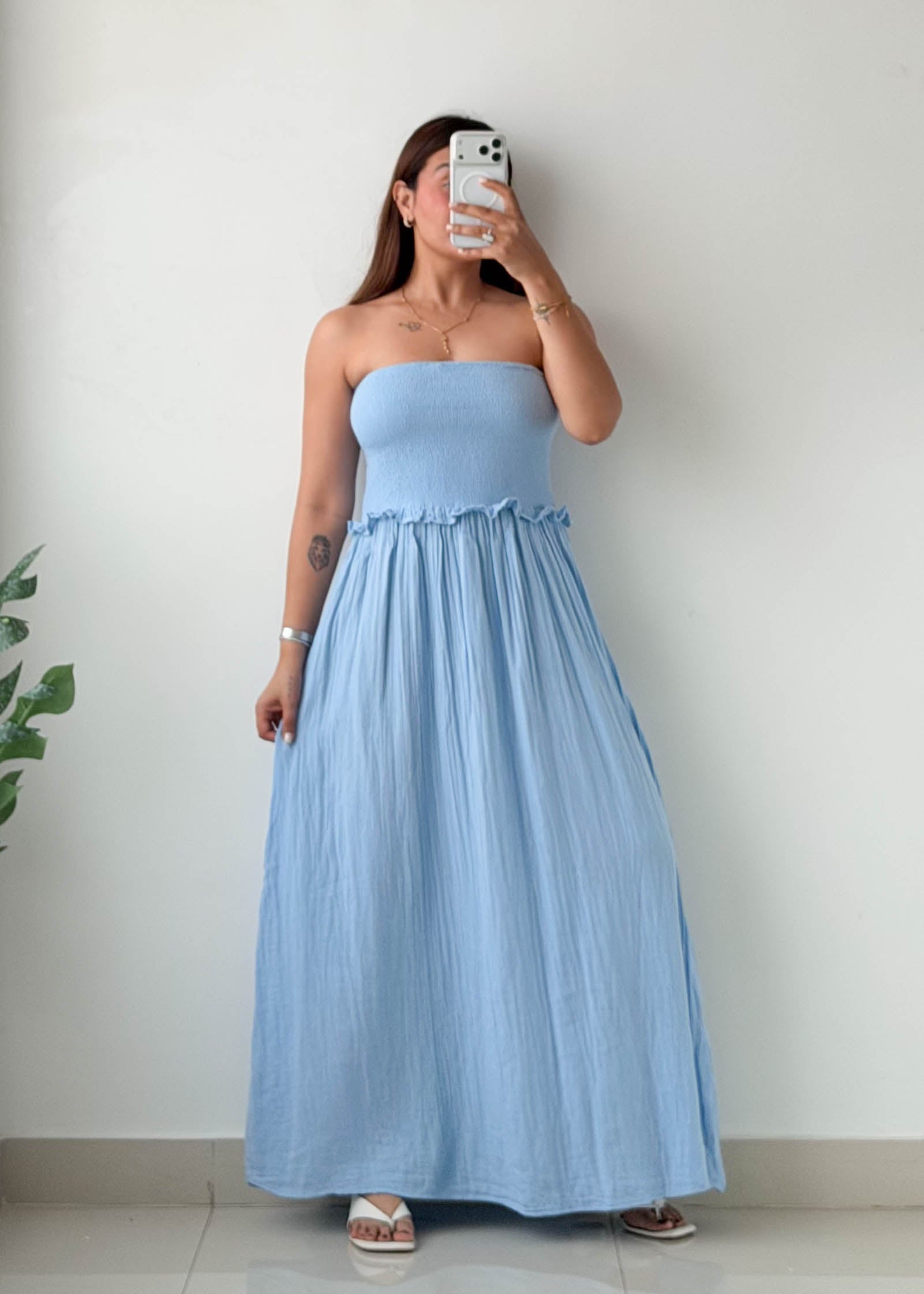 Size S-M Powder Blue Strapless Maxi Dress