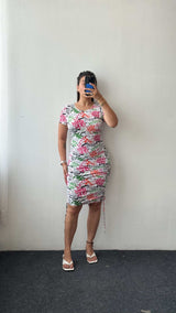 Size S-M White Floral Ruched Dress