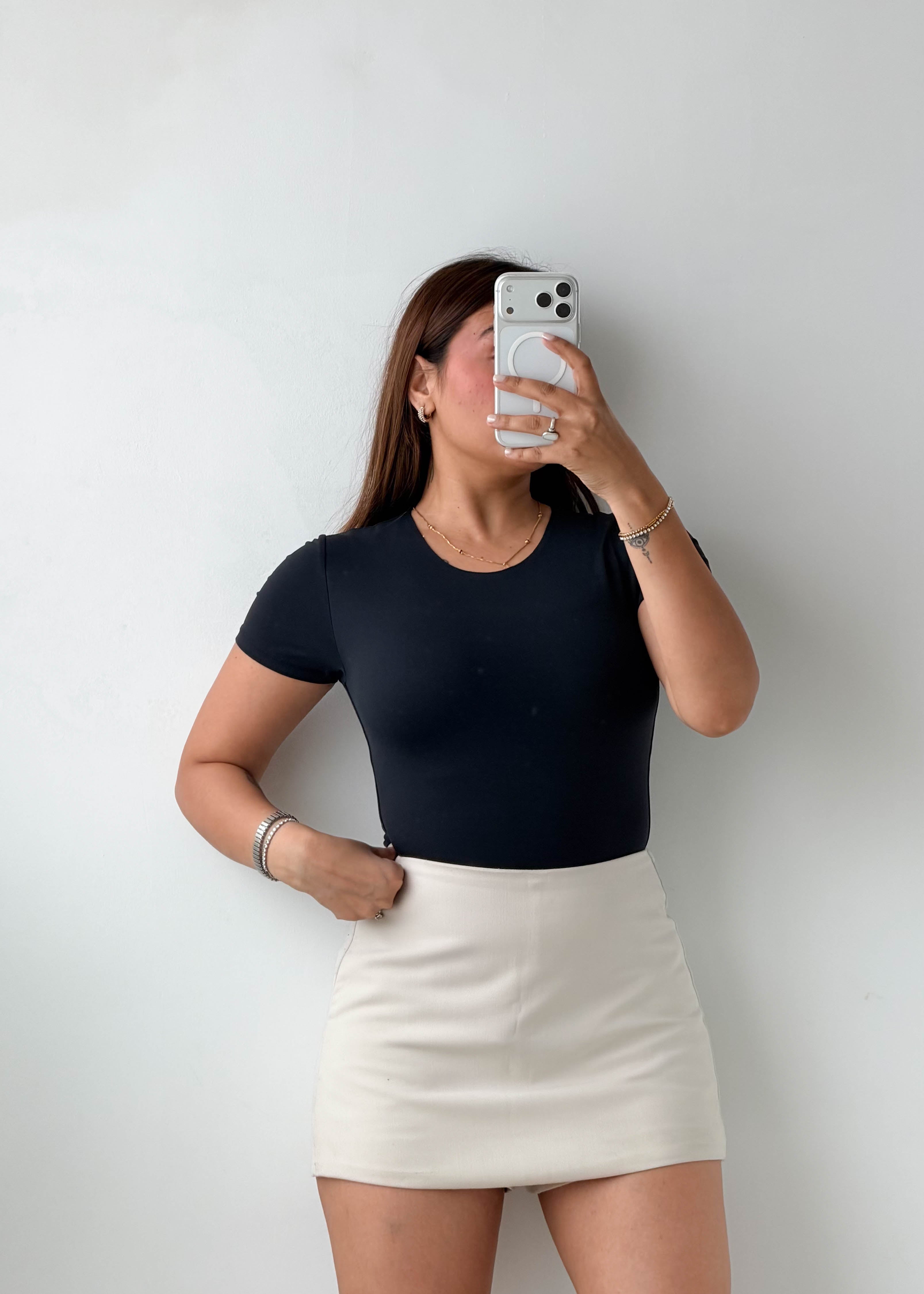Size S-M Black Basic Round Neck Bodysuit