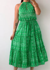 Size S-M Green Printed Tiered Maxi Dress