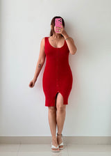 Size S-M Red Button Front Bodycon Dress