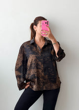Size S-M Black Brown Scenic Print Shirt Top