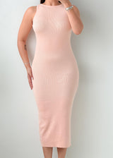 Size XS-S Blush Pink Ribbed Knit Midi Dress