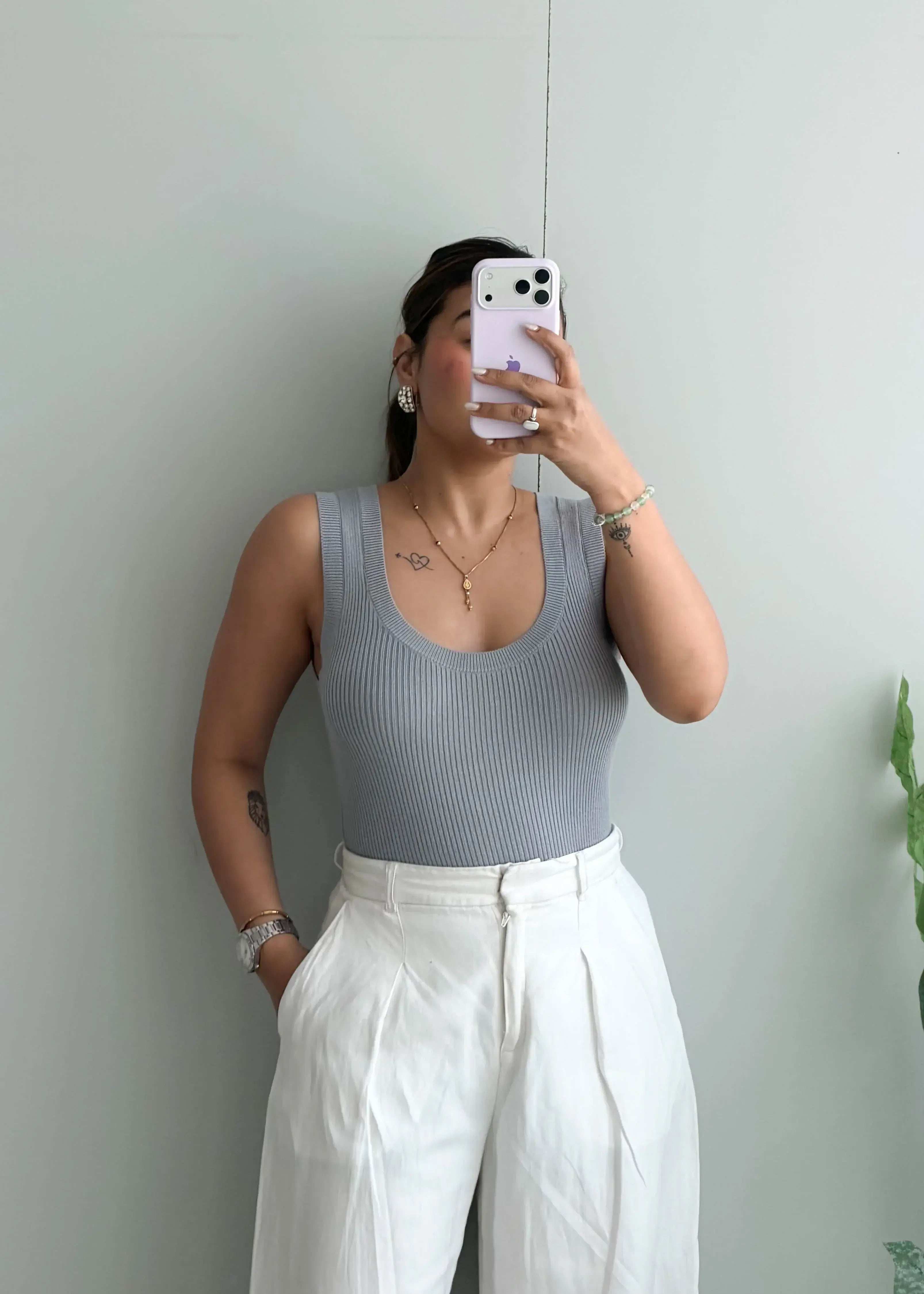 Size L-XL, Grey Scoop Neck Sleeveless Top - Closet by Payal