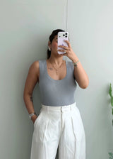 Size L-XL, Grey Scoop Neck Sleeveless Top - Closet by Payal