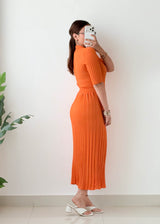 Size S-M Orange Ribbed Collared Midi Dress