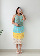 Size M-L Multicolor Geometric Knit Midi Dress
