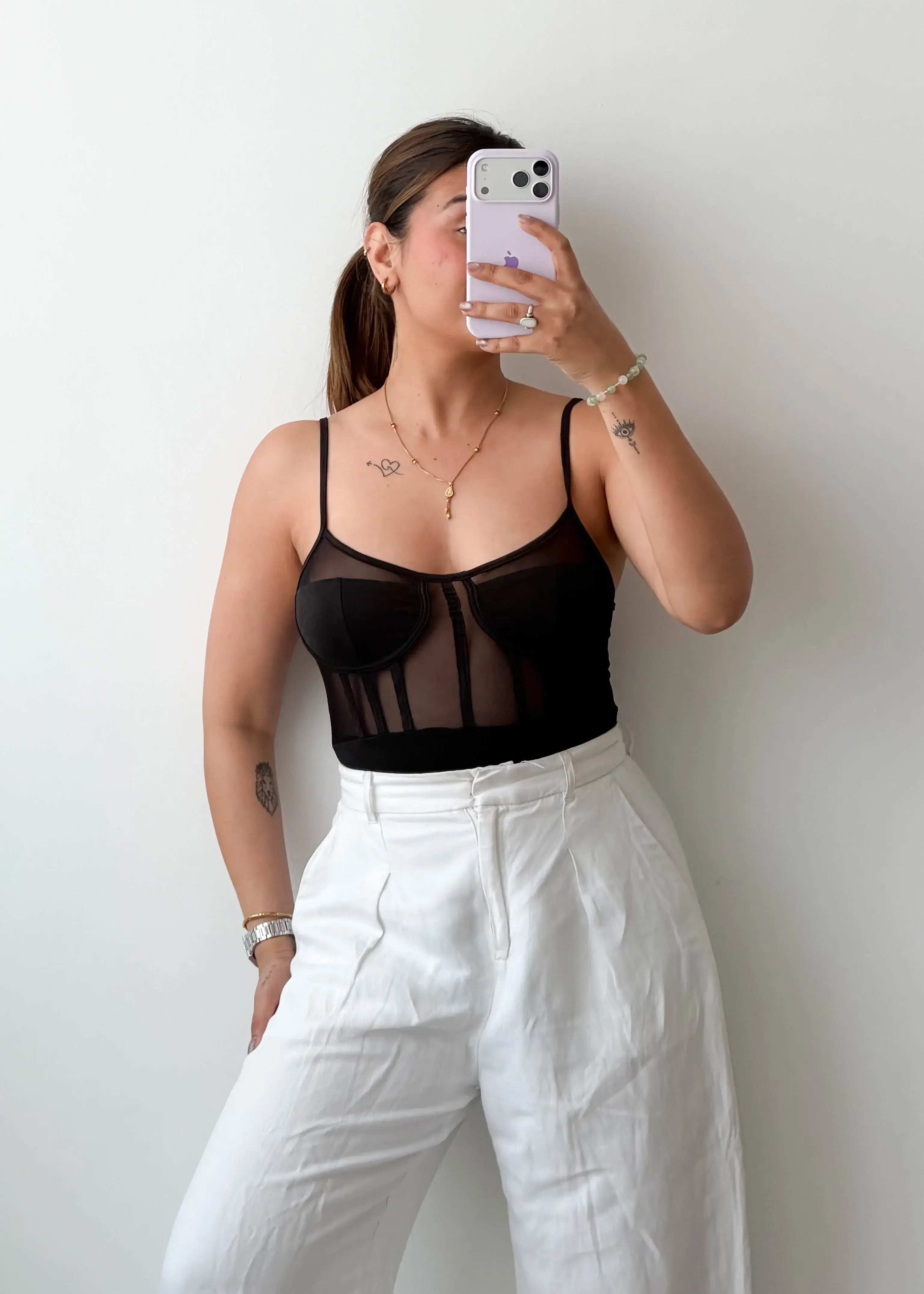 Size XS-S Black Sheer Corset Bodysuit