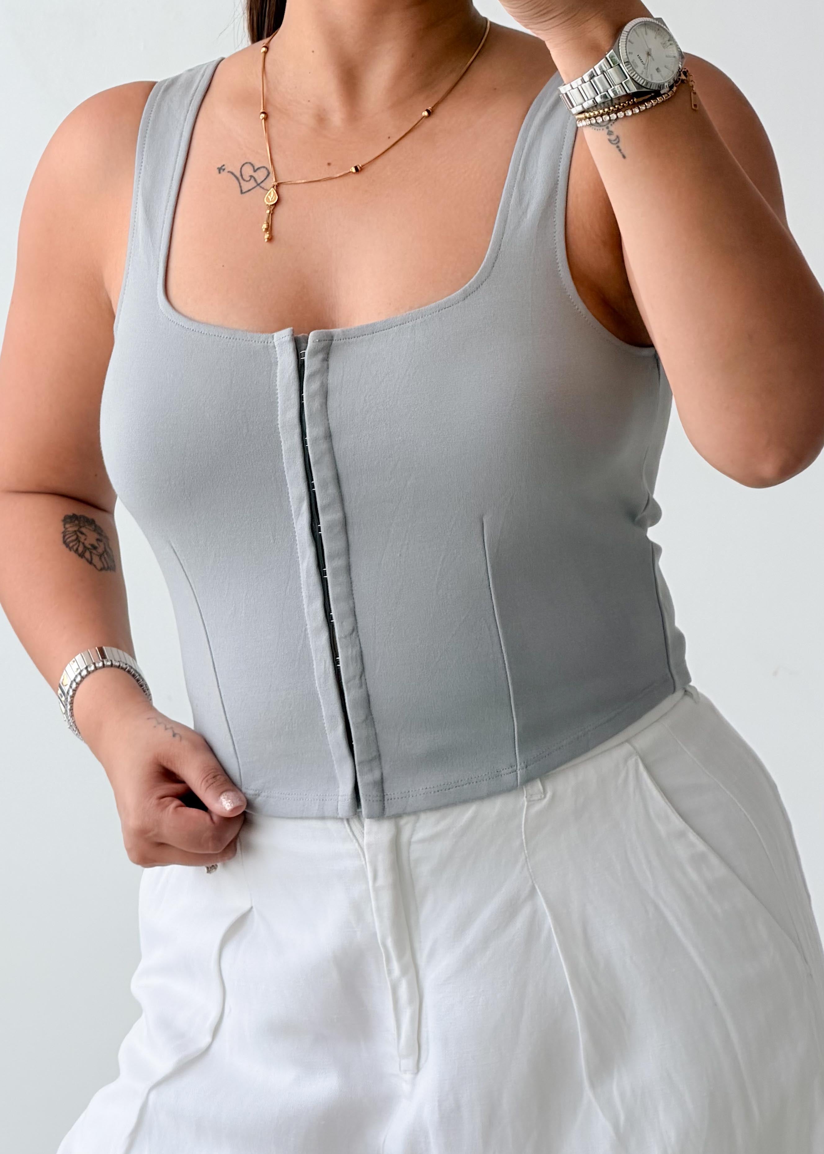 Size S-M Grey Zip Front Corset Top