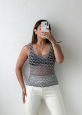Size XS-S Grey Crochet Knit Tank Top