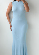 Size S-M Light Blue Ribbed Knit Maxi Dress