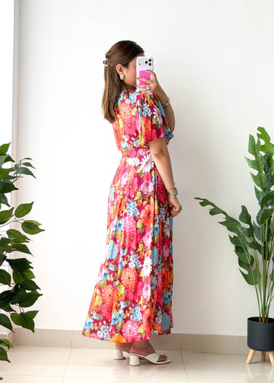 Size XS-S, Multicolor Floral Fit & Flare Dress