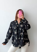 Size L-XL Black Floral Longline Shirt Top