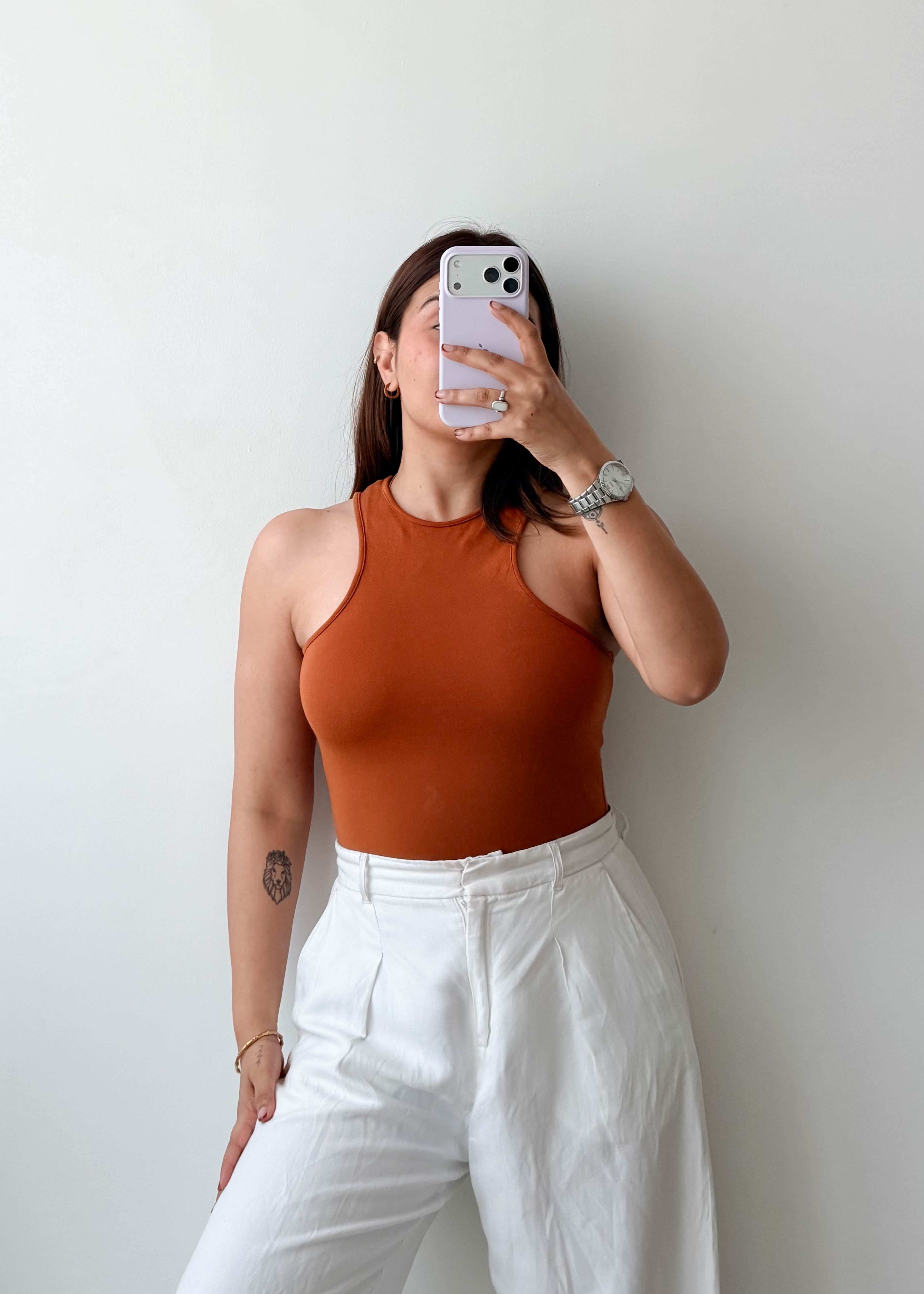 Size XS-S Rust High Neck Bodysuit