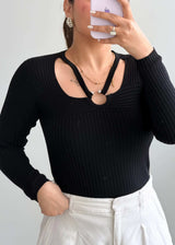 Size XS-S, Black Cut-Out Ribbed Top - Closet by Payal