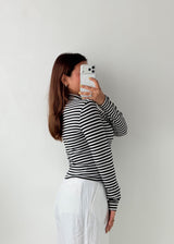 Size S-M Black & White Striped High Neck Top