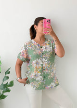 Size S-M Sage Green Floral Shirt