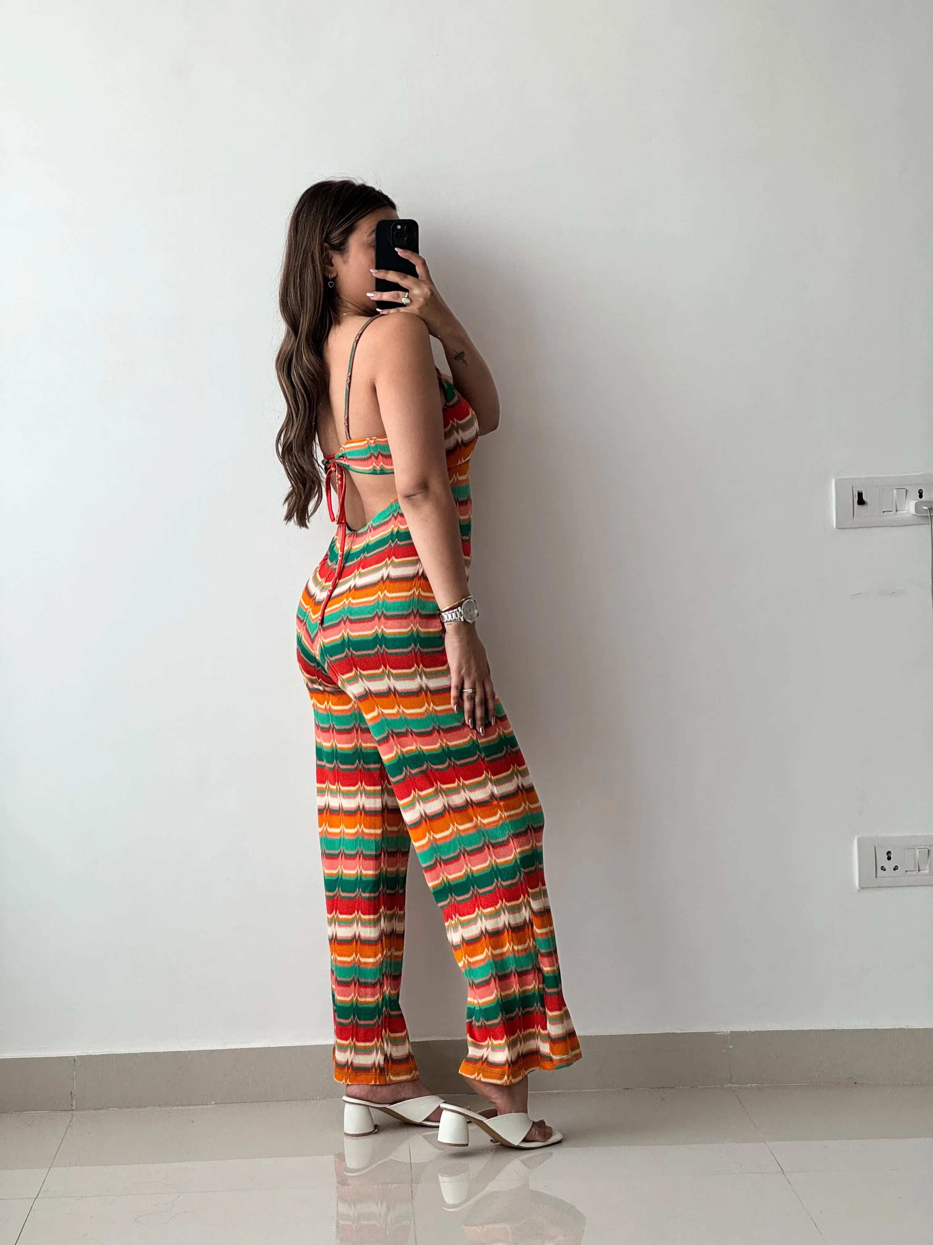Size XS-S, Multicolor Crochet Knit Jumpsuit
