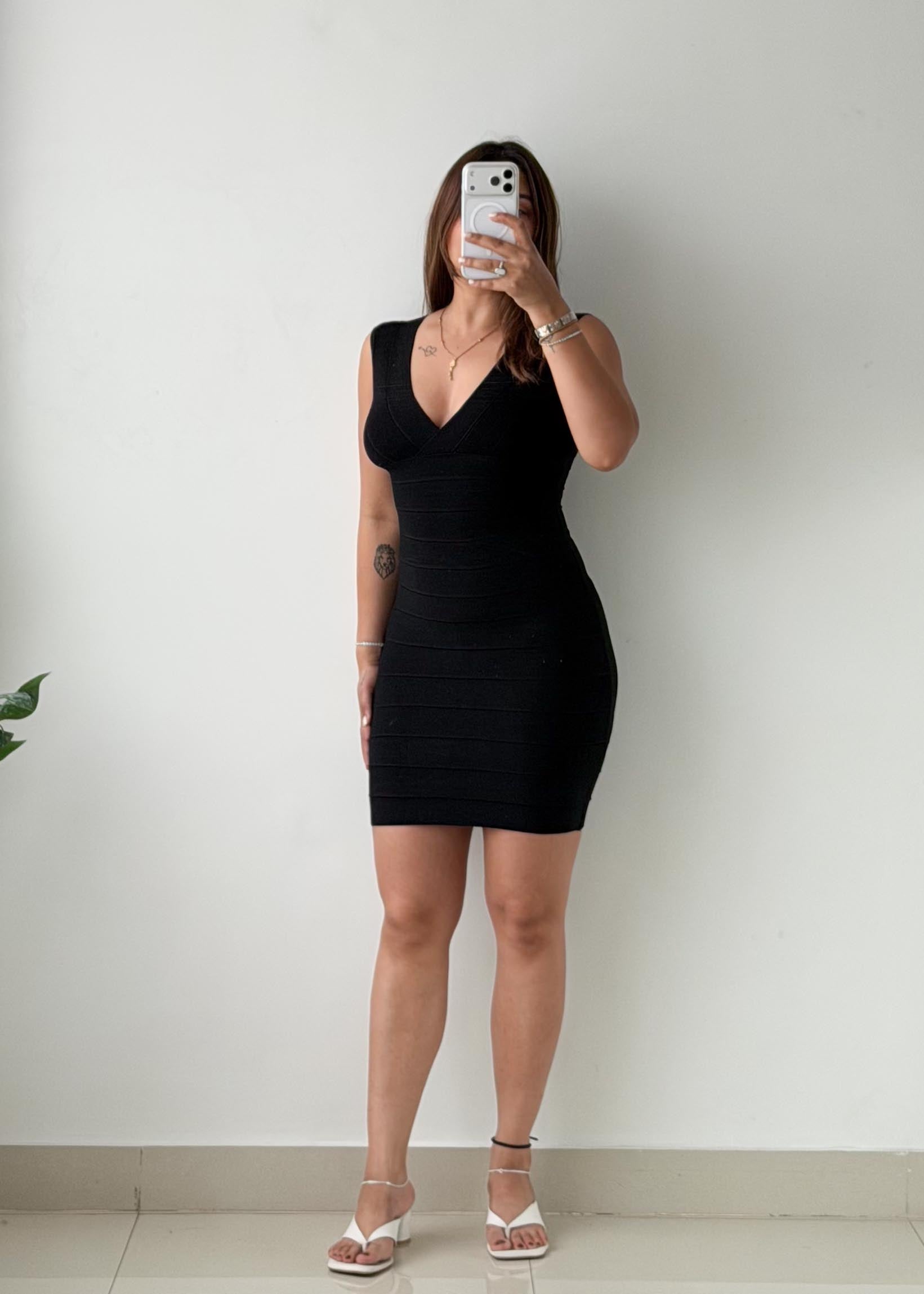 Size XS-S Black Bandage Ribbed Mini Dress