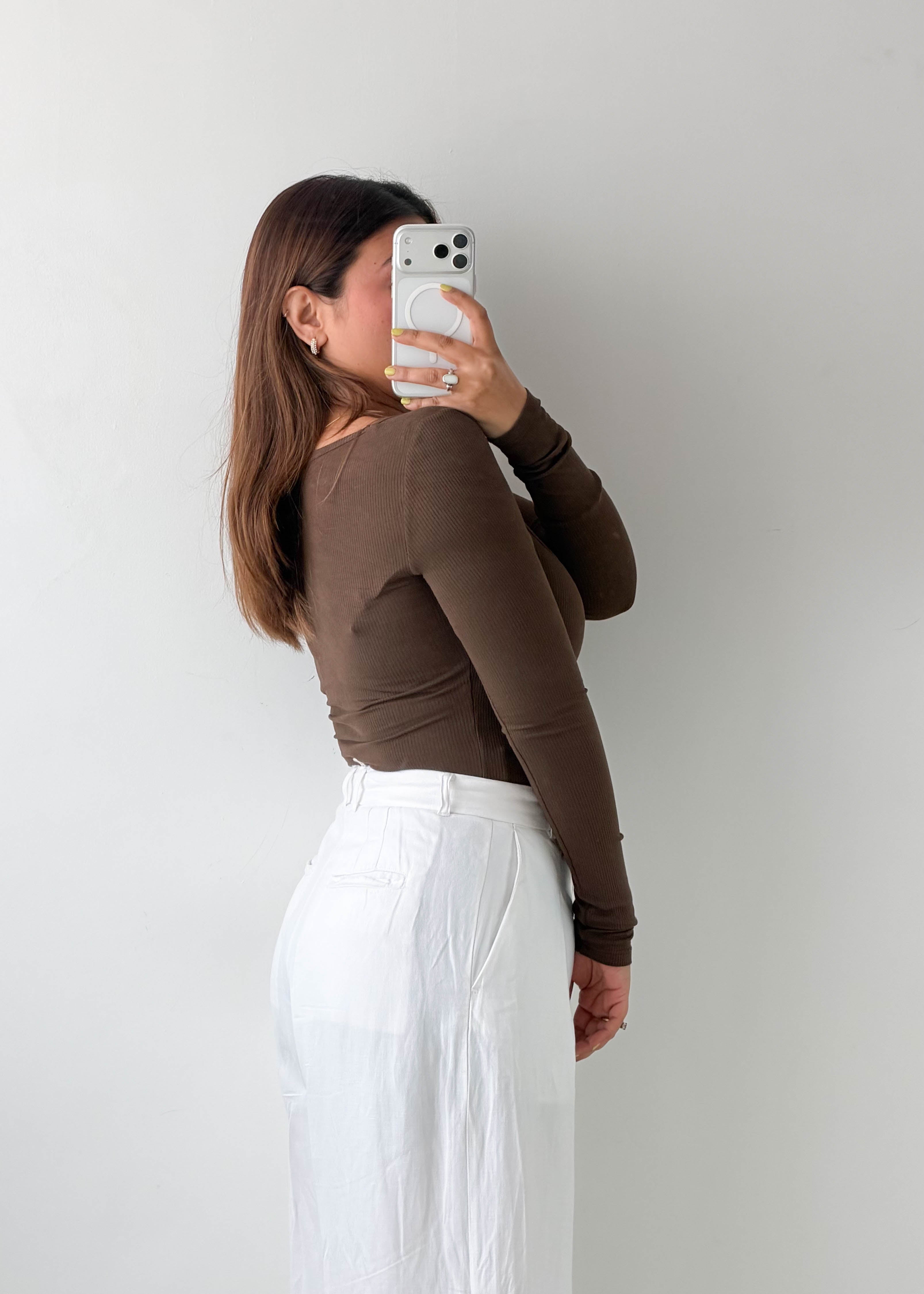 Size XS-S Brown Square Neck Bodysuit