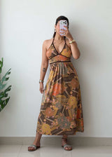 S-M Multicolor Printed Halter Maxi Dress