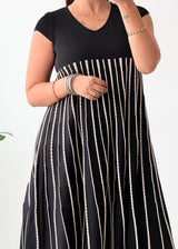 Size S-M Navy Striped Flared Knit Midi Dress