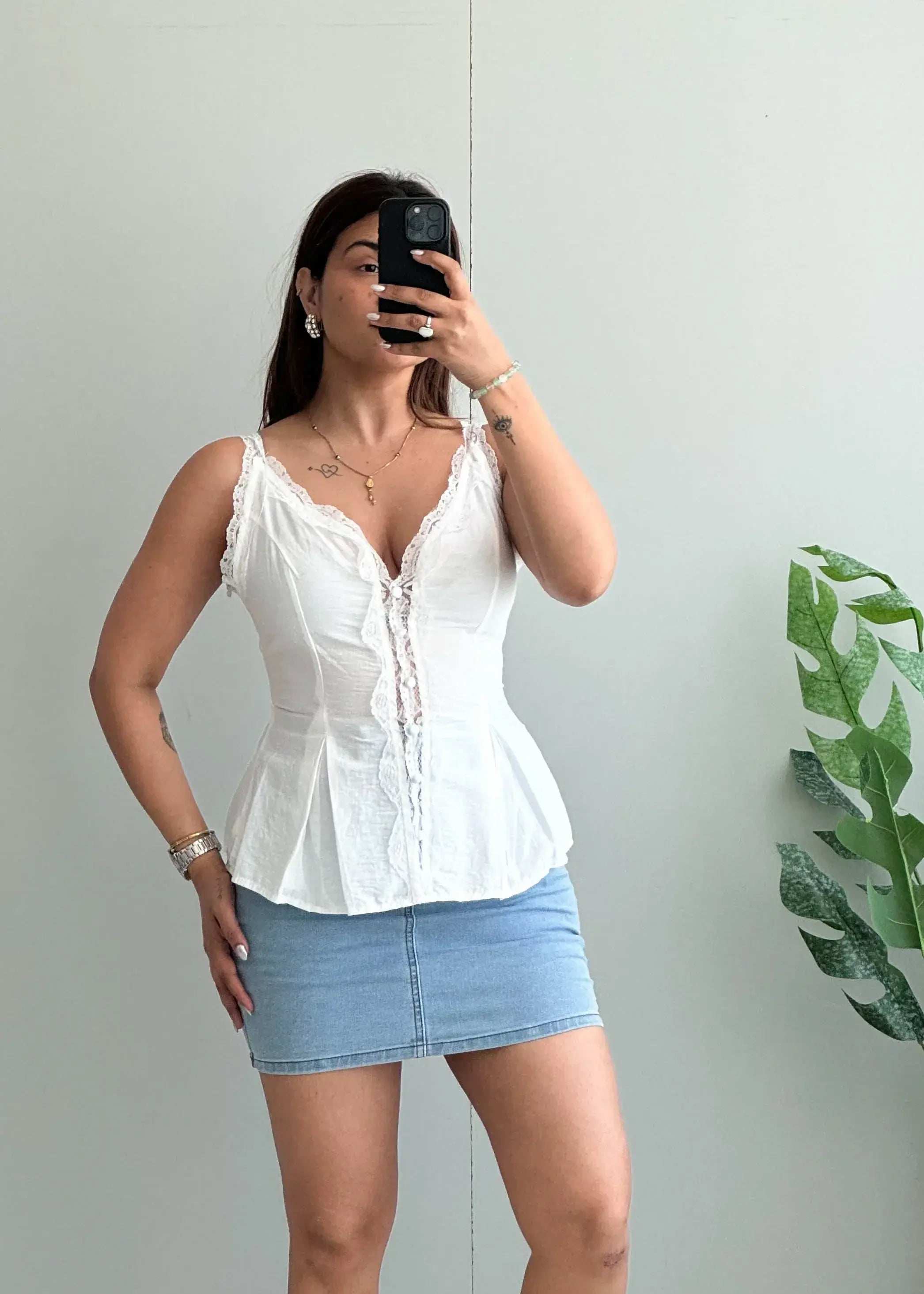 Size XS-S, Romantic White Lace Trim Summer Top - Closet by Payal