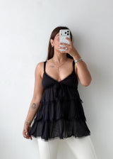 Size XS-S Black Tiered Chiffon Cami Top