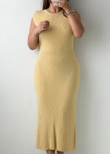Size M-L Butter Yellow Ribbed Knit Maxi Dress