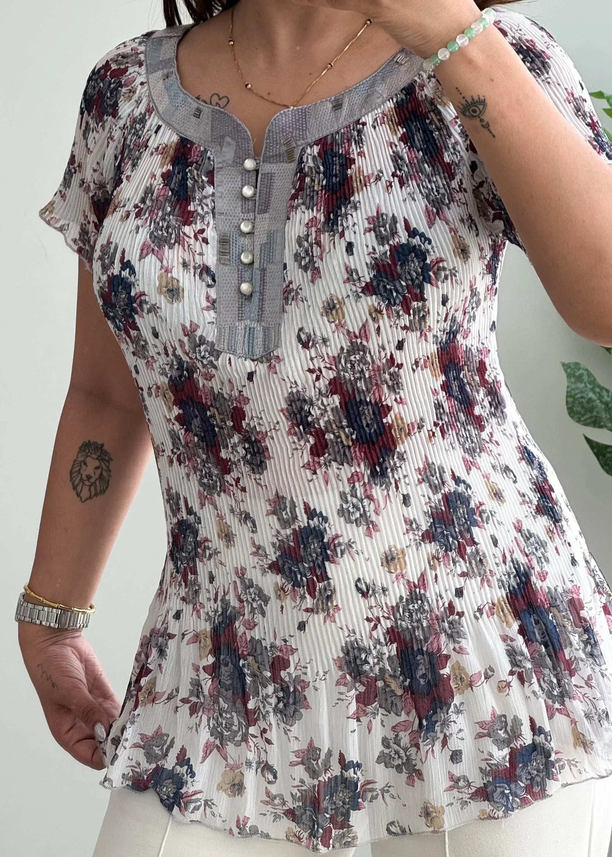 Size S-M, Printed pleated peplum top - Closet by Payal