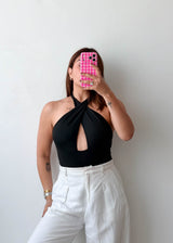 Size S-M Black Halter Cut-Out Bodysuit