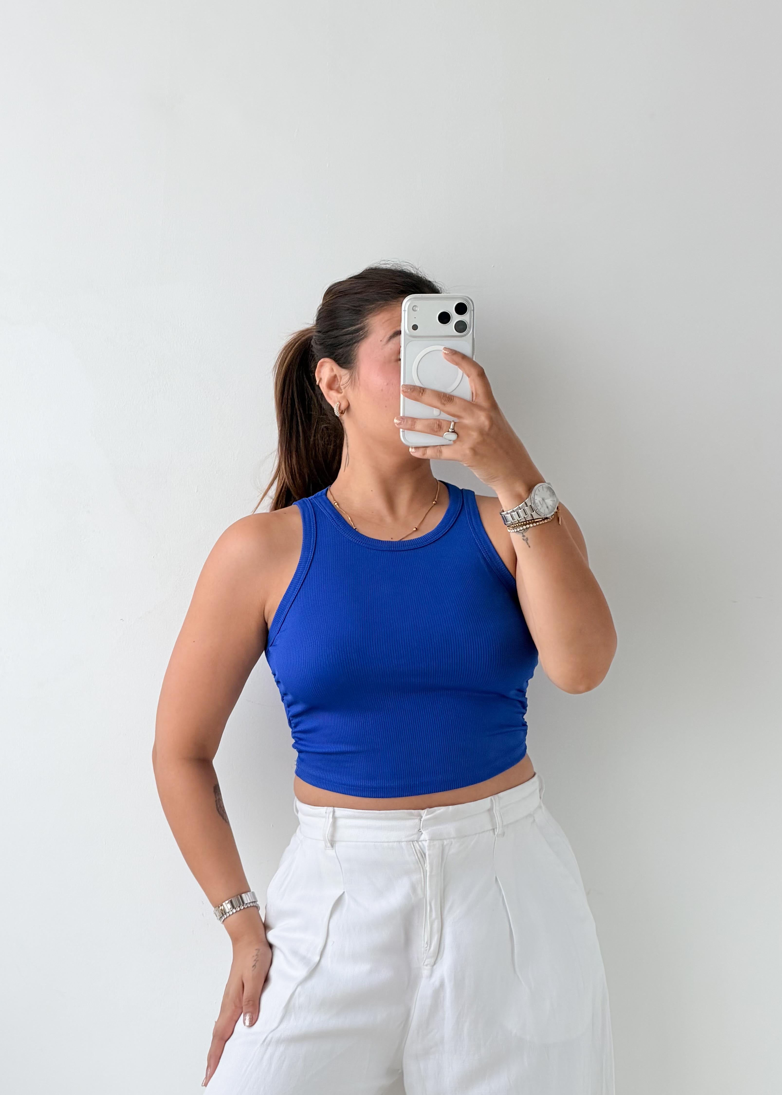 Size S-M Royal Blue High Neck Crop Top