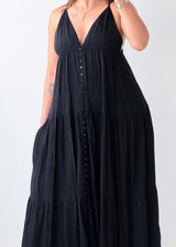 Size S-M Black V-Neck Tiered Maxi Dress