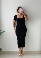 Size S-M Black Sweetheart Neck Knit Midi Dress