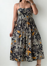 Size S-M Black Floral Print Midi Dress