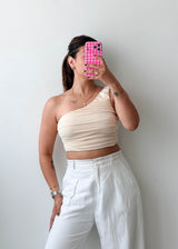 Size XS-S Cream One Shoulder Ruched Top
