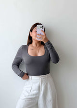 Size L Charcoal Square Neck Bodysuit