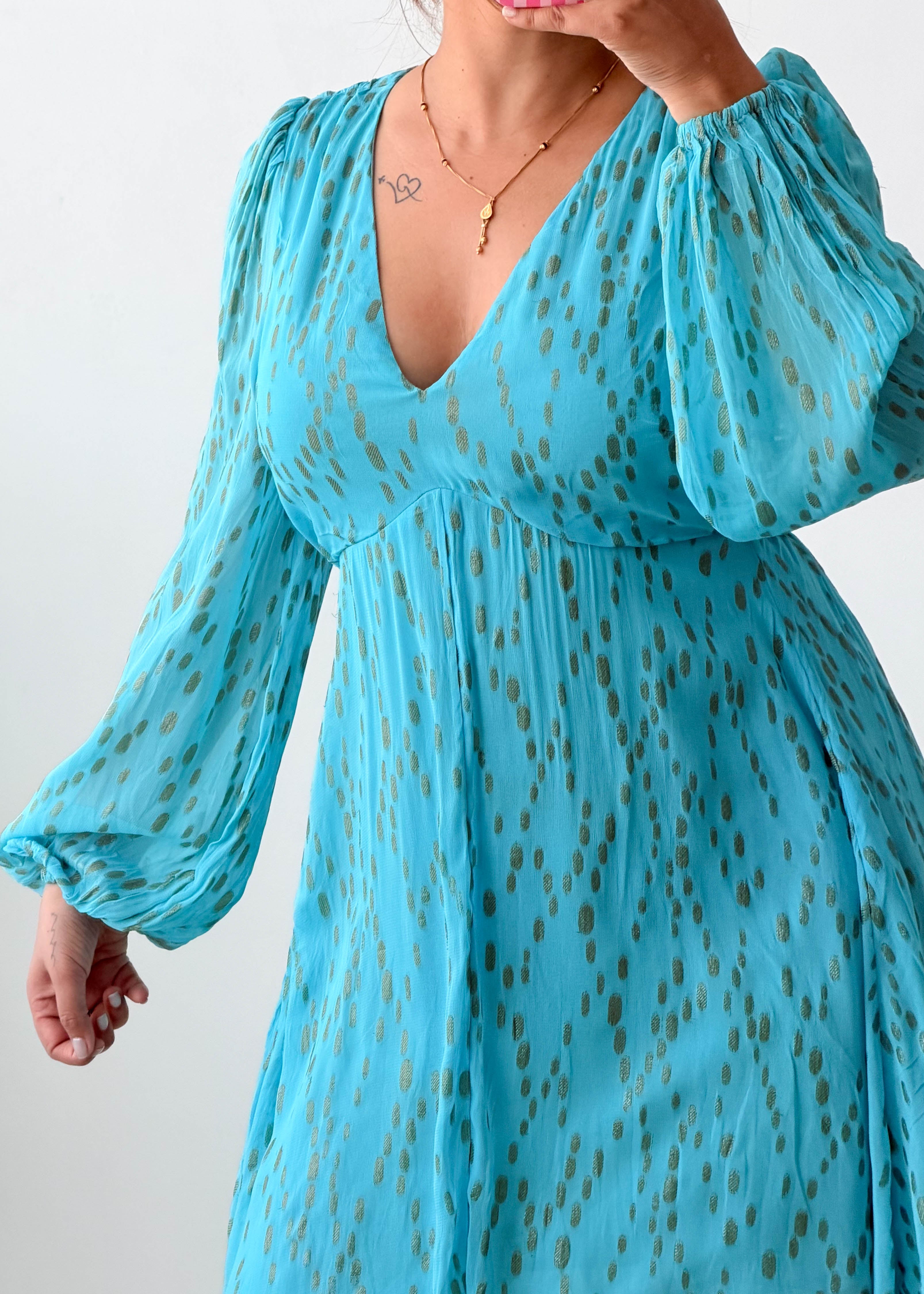 Size S-M Sky Blue Printed Babydoll Dress