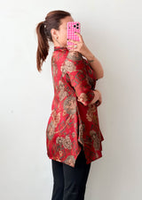 Size M-L Size Red Floral Geometric Tunic Top