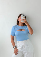Size M-L Sky Blue Cut-Out Crop Top
