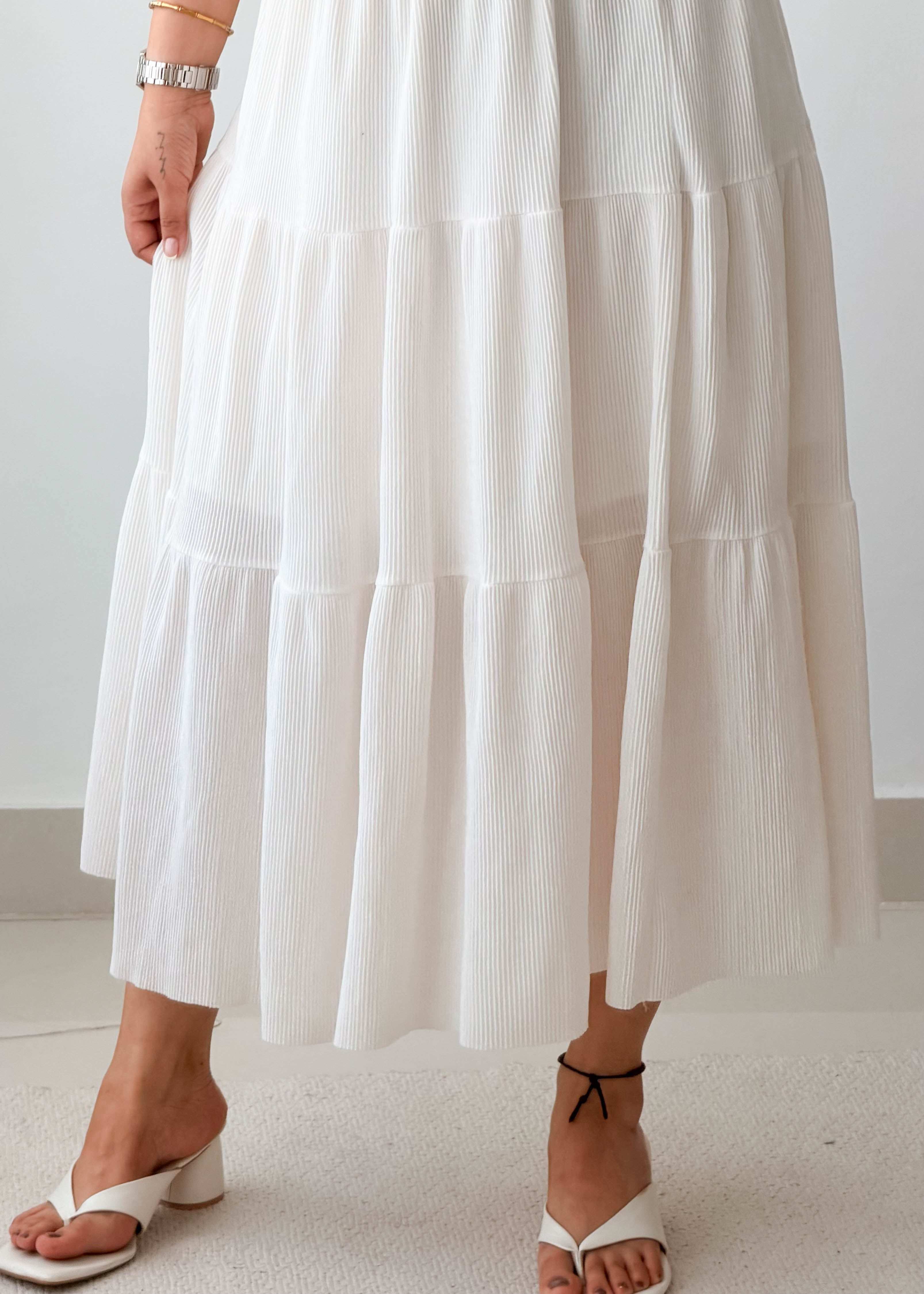 Waist 26-28 White Tiered Maxi Skirt