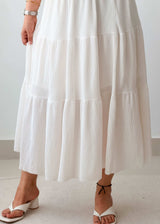 Waist 26-28 White Tiered Maxi Skirt