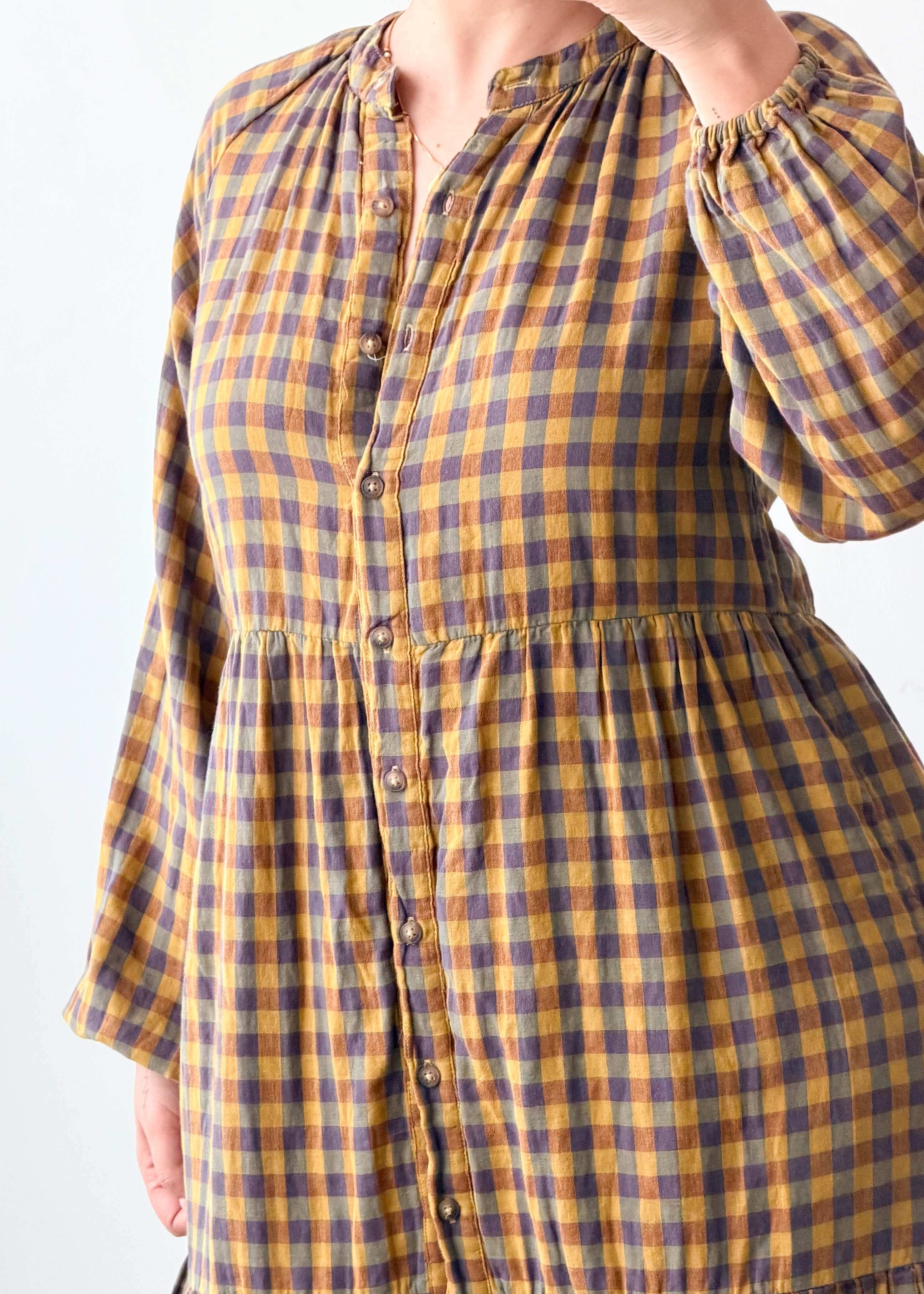 Size S-M Brown Checked Midi Dress