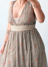 Size L-XL Beige Printed Maxi Dress