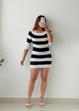 Size XS-S Black & White Stripe Knit Mini Dress