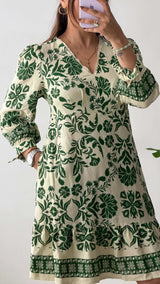 Green Floral Printed A-Line Dress