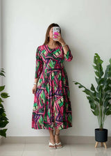 Size M, Abstract Print Fit & Flare Midi Dress