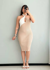 SIZE M-L, Biege Bodycon Dress - Closet by Payal