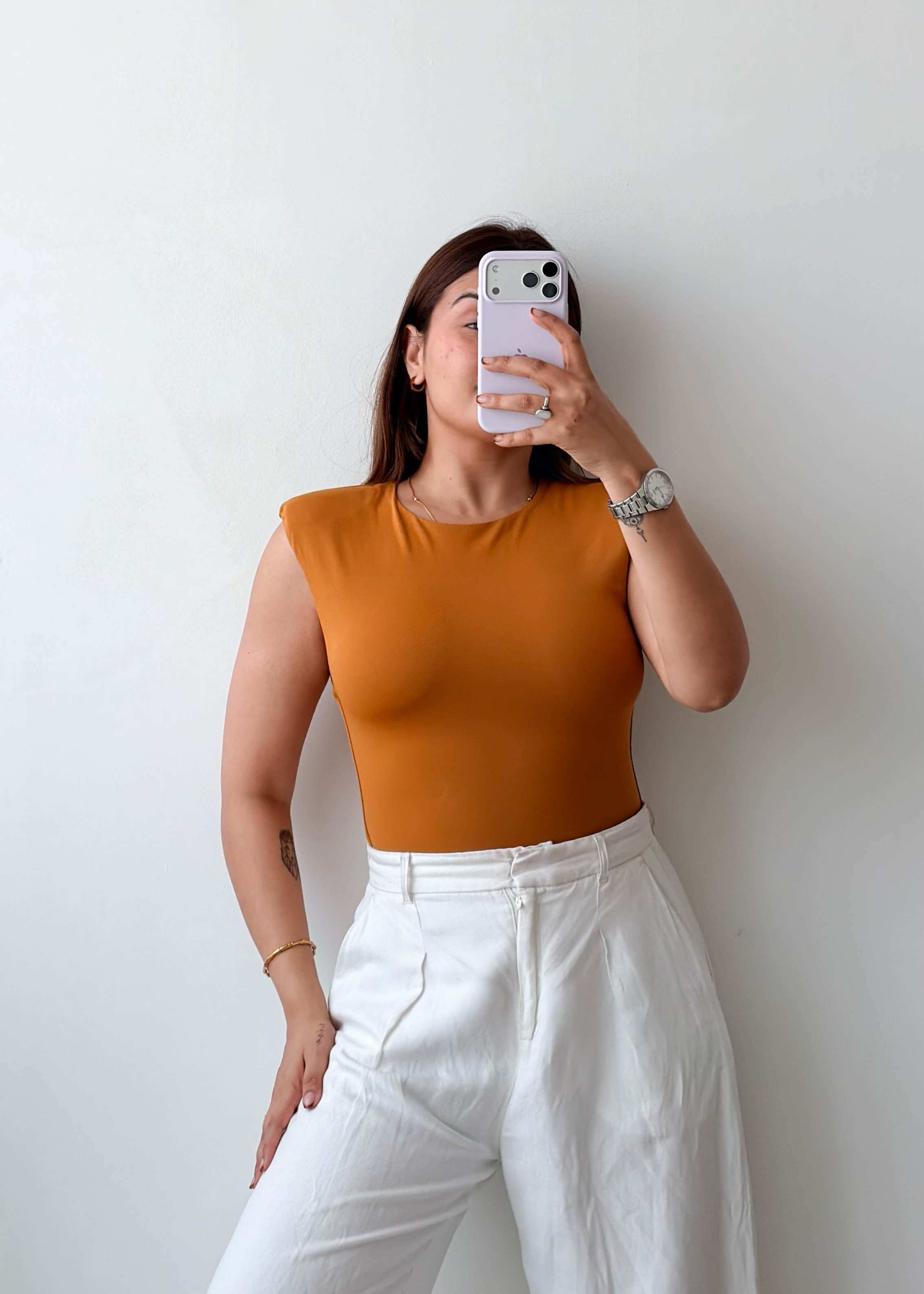 Size M Burnt Orange Shoulder Pad Bodysuit
