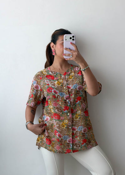 M-L Brown Multi Floral Viscose Shirt